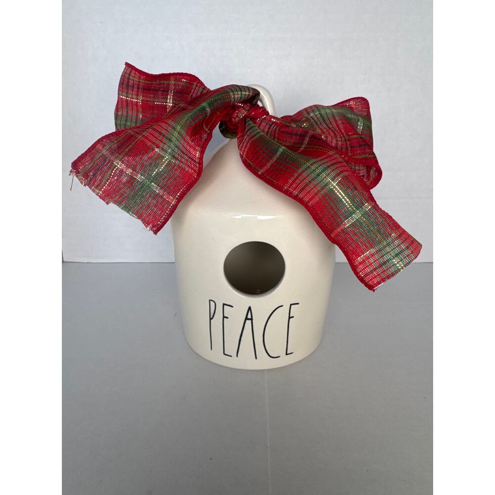 Rae Dunn PEACE Birdhouse Round Dimple Christmas bow